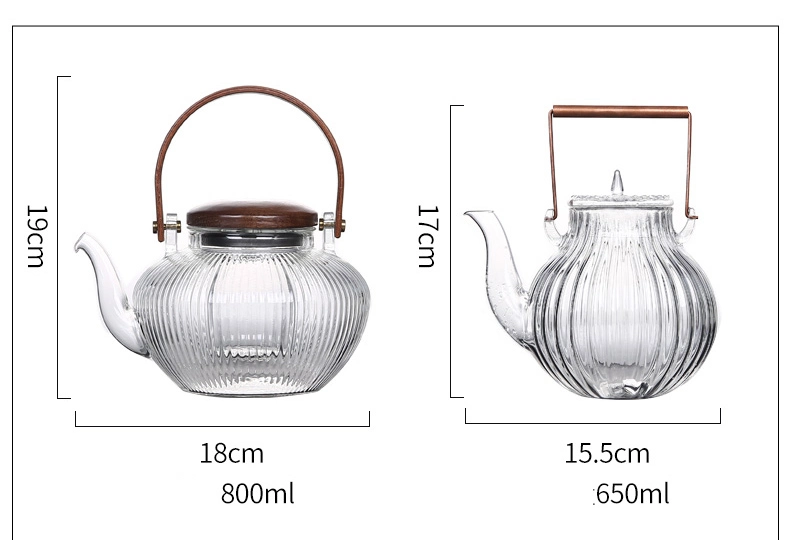Teapot Tea Pot 800ml Glass Borosilicate Handmade Clear Glass Coffee & Tea Sets Wooden Lid Home Restaurant Hand-Made Transparent
