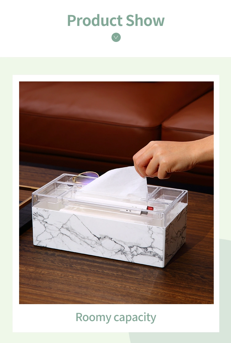 Multifuntiona Marble Printing Home Organizer Rectangle Acrylic Tissue Holder Plastic Tissue Box