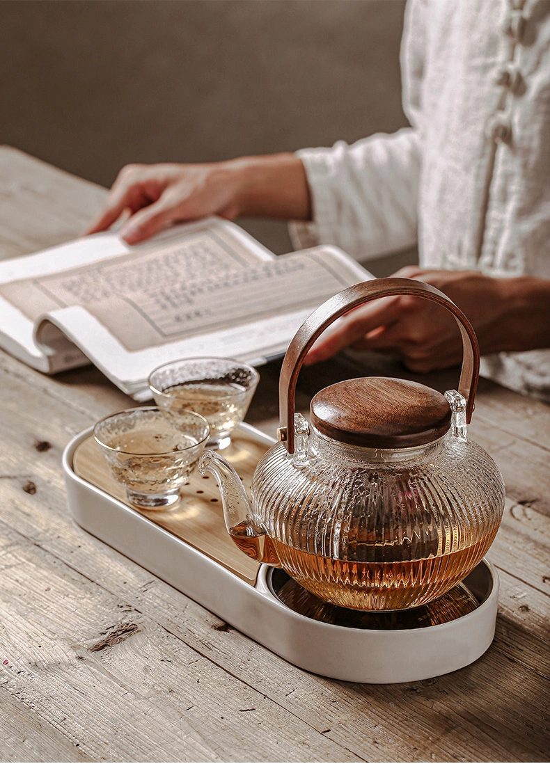 Teapot Tea Pot 800ml Glass Borosilicate Handmade Clear Glass Coffee & Tea Sets Wooden Lid Home Restaurant Hand-Made Transparent