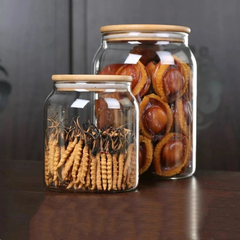 3.2L Lrage Capacity Borosilicate Glass Storage Food Jar Container Bamboo Wooden Lid