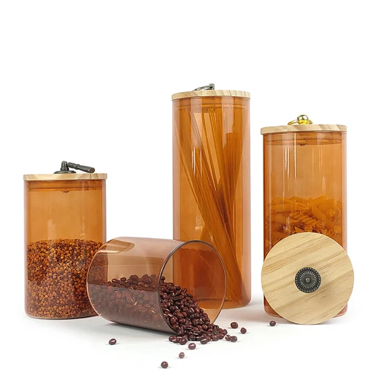 Barattolo per alimenti sigillato in legno borosilicato ermetico da 250/450/750/950 ml per uso domestico con coperchio in legno
