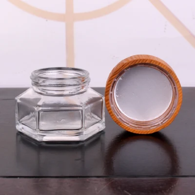 Packaging cosmetico in vetro personalizzato con coperchio in legno