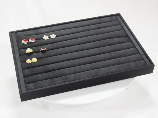 Vassoio per esposizione di gioielli personalizzato all'ingrosso, vassoio per gioielli in legno nero impilabile